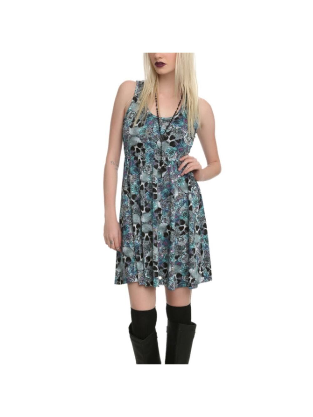 Hot Topic Aquamarine Skulls Skater Dress